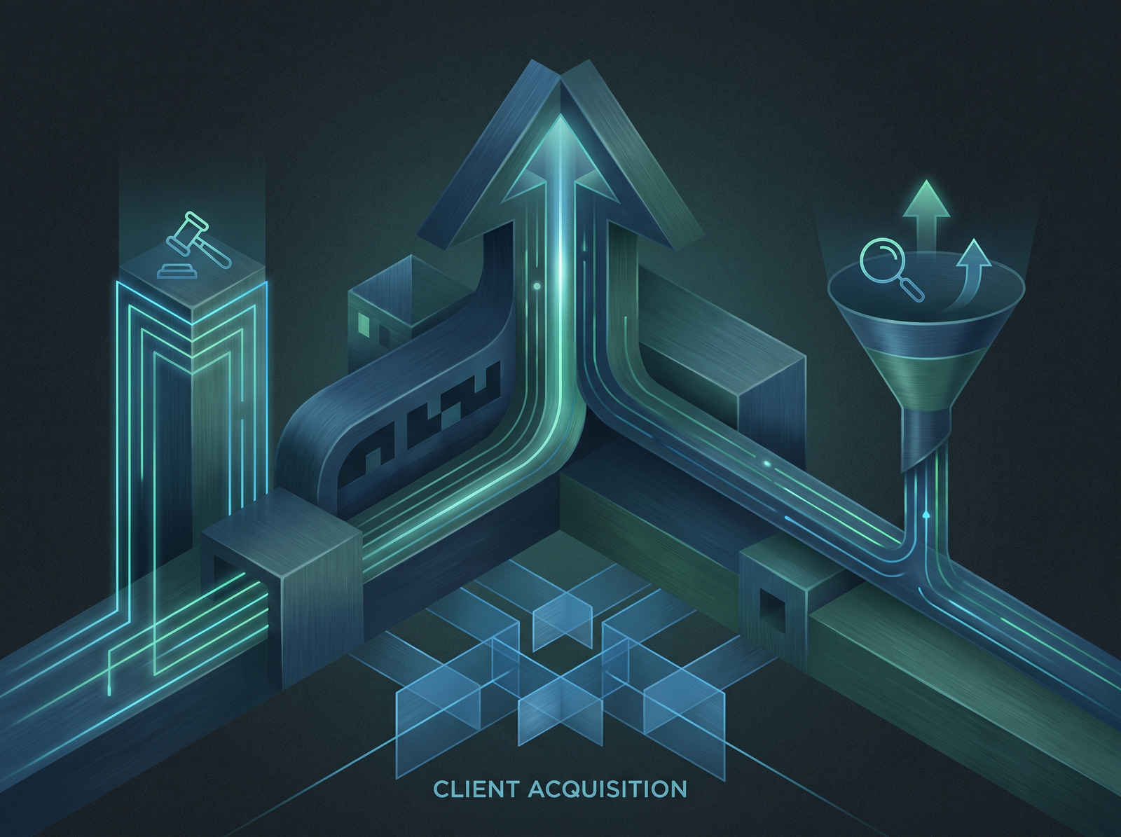 Illustration representing search visibility, AI discovery and law firm growth
